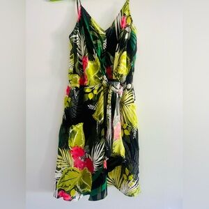 Express Wrap Dress in Green and Pink Floral